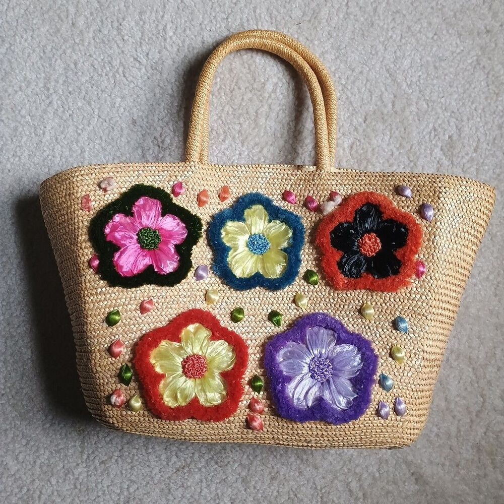 Vintage 60s/70s? Women’s Wicker Floral Purse Handbag Retro READ